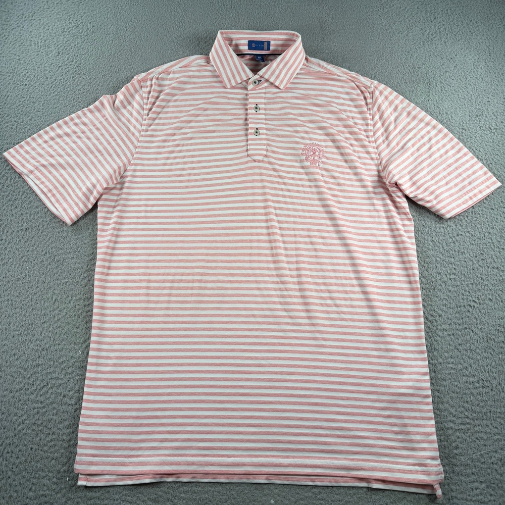 Stitch Polo Shirt Mens M/L Pink White Striped Minikahda Club Performance Golf